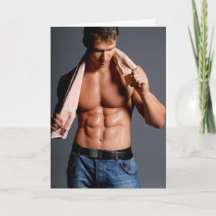 Towelling Off Hot Guy Greetings Card
