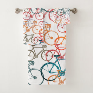 Towels of Colourful Bicycles Allover Stamped