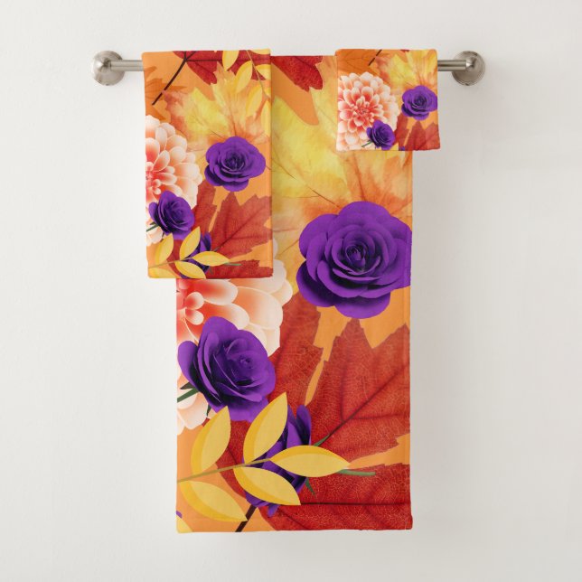Towels with Fall Leaves and Flowers (Insitu)