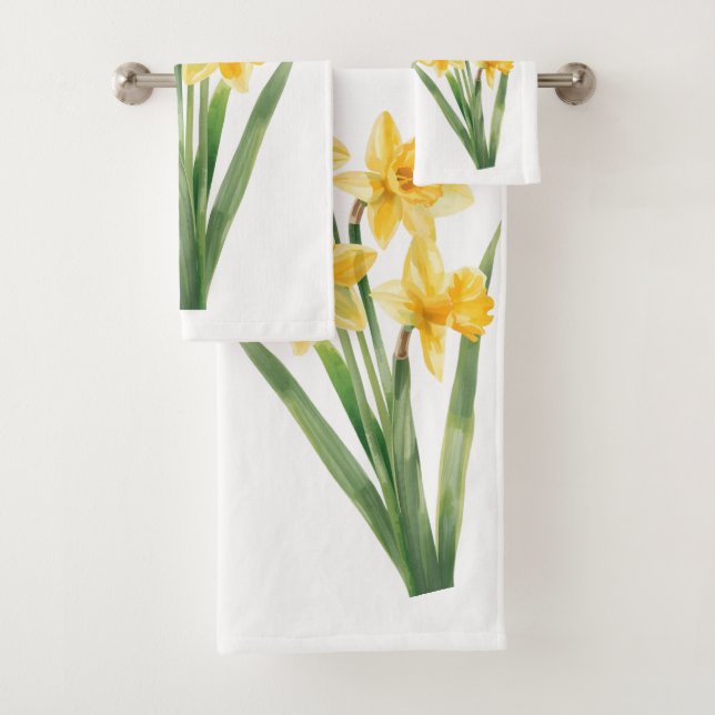 Towels with Spring Daffodils, Yellow Floral Design (En situation)