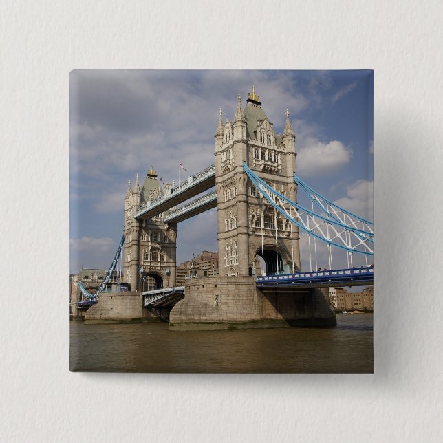 Tower Bridge and River Thames, London, 2 Inch Square Button (Front)