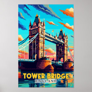 Tower Bridge England Travel Art Vintage Poster