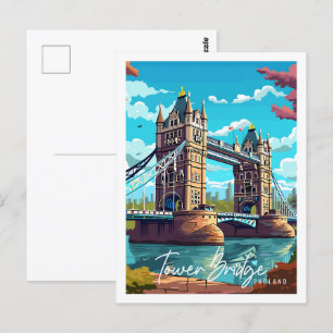 Tower Bridge England vintage travel illustration Postcard