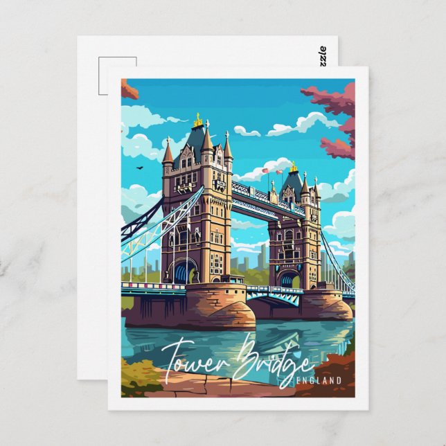 Tower Bridge England vintage travel illustration Postcard (Front/Back)