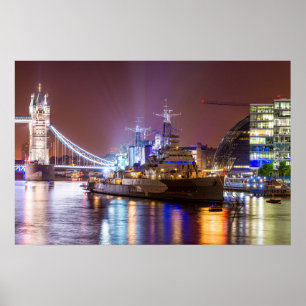 Tower Bridge Historic Warship London Poster