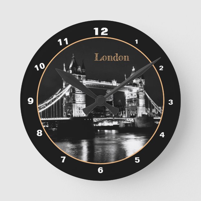 Tower Bridge & London at Night England /British BB Round Clock (Front)