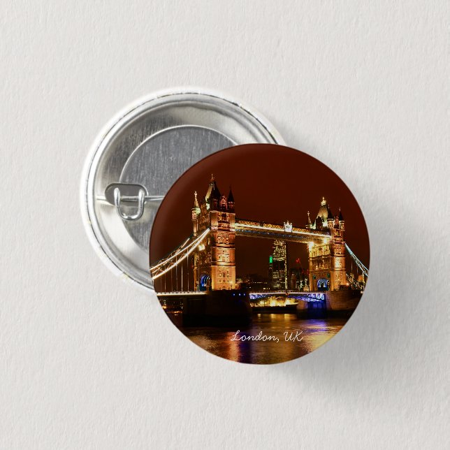 Tower Bridge, London at Night, England (UK) 1 Inch Round Button (Front & Back)