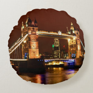 Tower Bridge, London at Night, England (UK) Round Pillow
