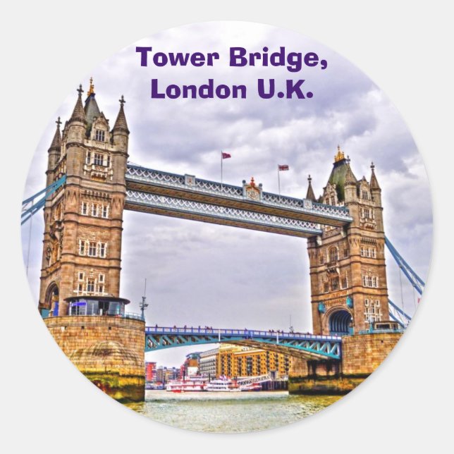 Tower Bridge London, England Art design Classic Round Sticker (Front)