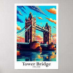 Tower Bridge London England Travel Art Vintage Poster