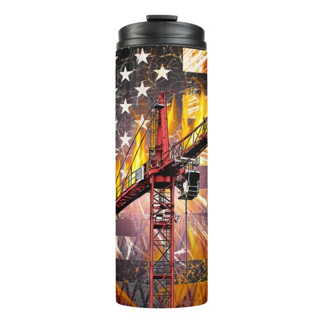 Tower Crane Operator Flag Thermal Tumbler (Front)