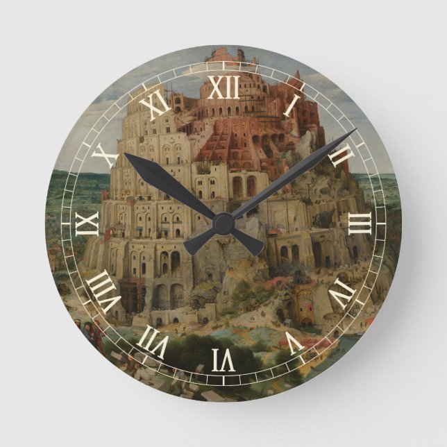 Tower of Babel by Peter Bruegel the Elder Round Clock (Front)