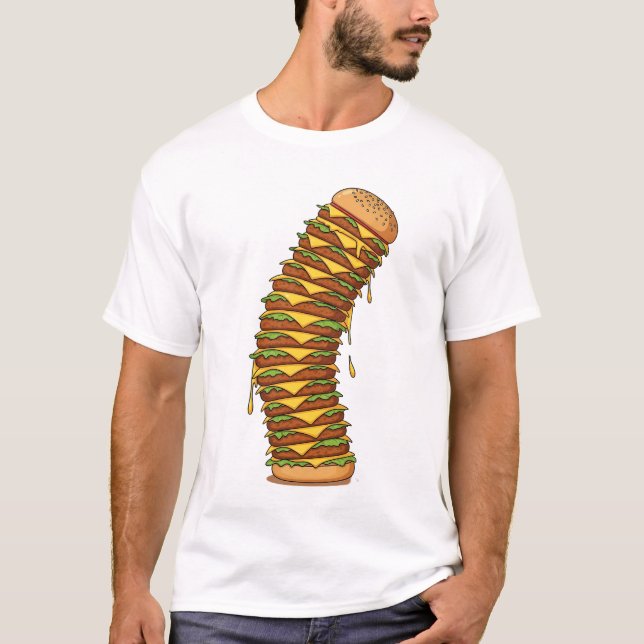 Tower of Cheesy Madness – Exaggerated Cartoon T-Shirt (Front)