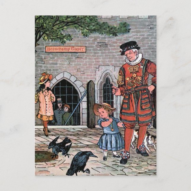 "Tower of London Ravens" Vintage Illustration Postcard (Front)