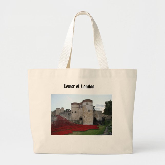 Tower of London with Red Poppies Large Tote Bag (Front)