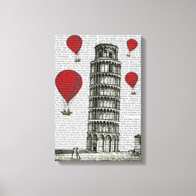 Tower of Pisa and Red Hot Air Balloons Canvas Print (Front)