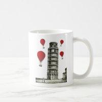 Tower of Pisa and Red Hot Air Balloons