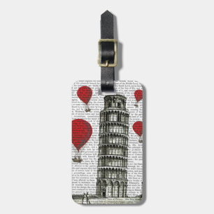 Tower of Pisa and Red Hot Air Balloons Luggage Tag
