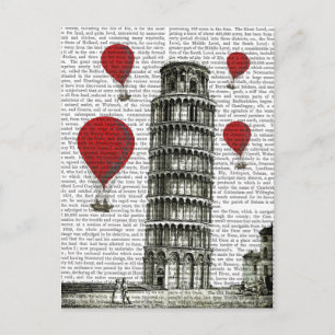 Tower of Pisa and Red Hot Air Balloons Postcard