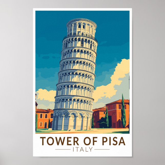 Tower of Pisa Italy Travel Art Vintage Poster (Front)