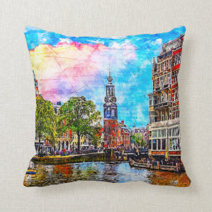 Tower on Amstel river. Amsterdam. Netherlands. Throw Pillow