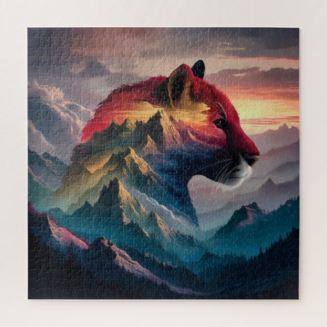 Towering Mountain Silhouette Puma Sunset Jigsaw Puzzle (Vertical)