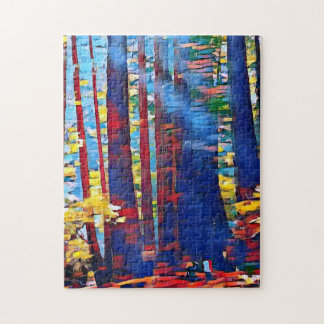 Towering redwood trees in bold, glowing colours jigsaw puzzle
