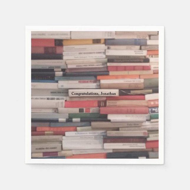 Towering Wall of Books Congratulations Custom Name Napkin (Front)