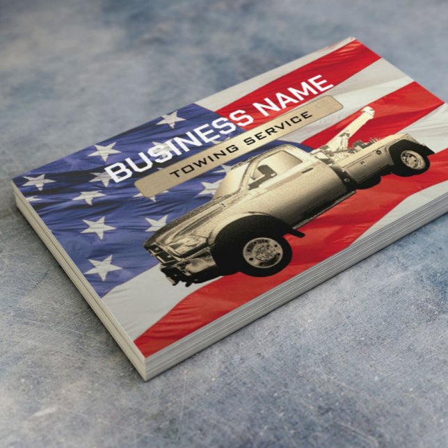 Towing Company Gold Tow Truck Patriotic  Business Card (Creator Uploaded)