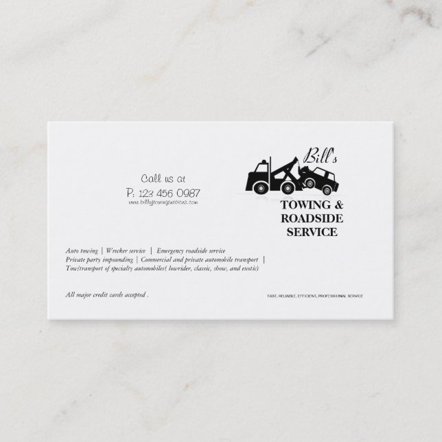 Towing Roadside Wrecker Service Business Card (Front)