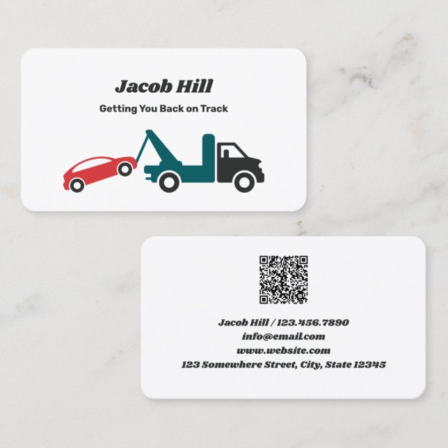 Towing Tow Truck Custom QR Business Card (Front/Back)