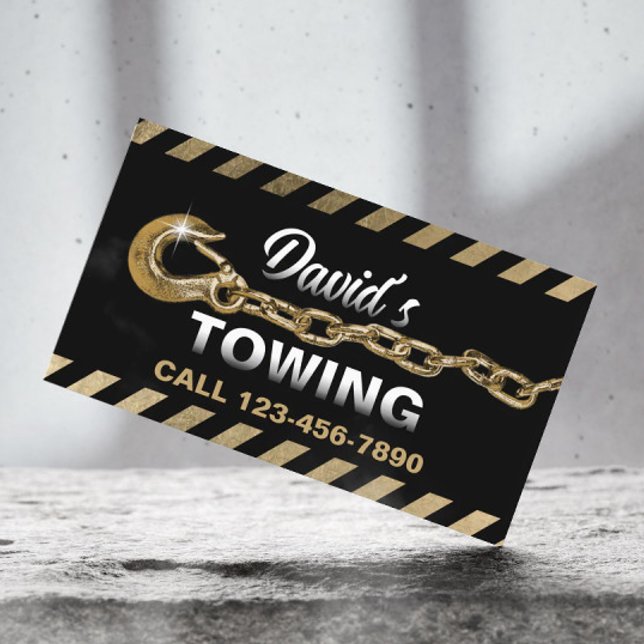 Towing Truck Car Gold Tow Chain Hauling Service Business Card (Creator Uploaded)