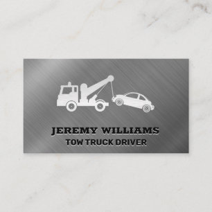Towing Vehicle   Metallic Brushed Background Business Card