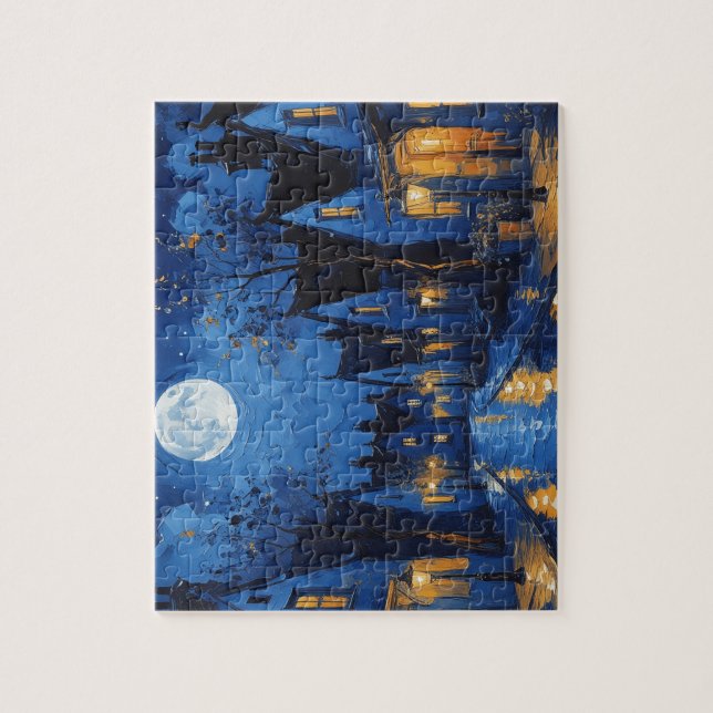 Town at night with lights and lanterns jigsaw puzzle (Vertical)