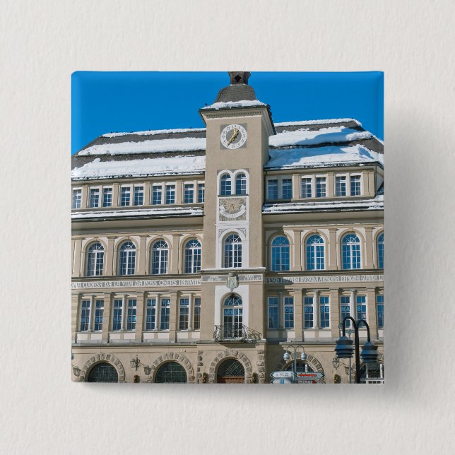 Town Hall in St Moritz, Switzerland 2 Inch Square Button (Front)