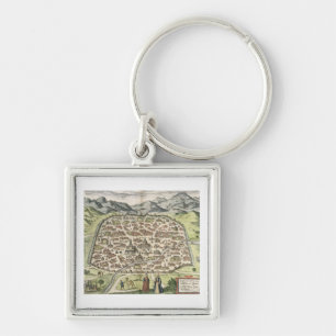 Town map of Damascus, Syria, 1620 (engraving) Keychain
