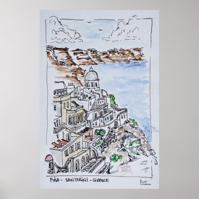 Town of Fira | Island of Santorini, Greece Poster (Front)