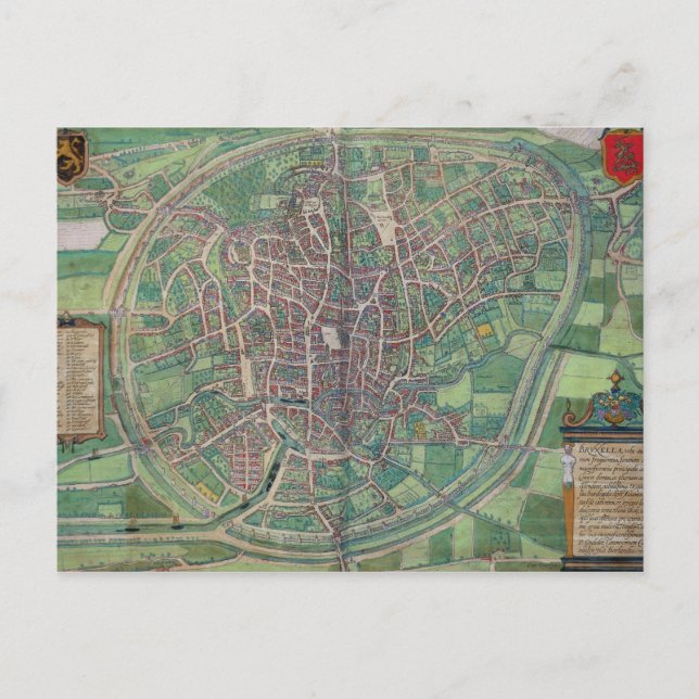 Town Plan of Brussels, from 'Civitates Orbis Terra Postcard (Front)