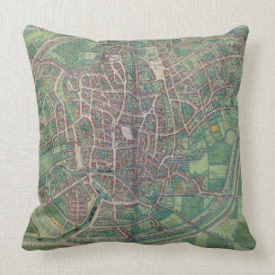 Town Plan of Brussels, from 'Civitates Orbis Terra Throw Pillow