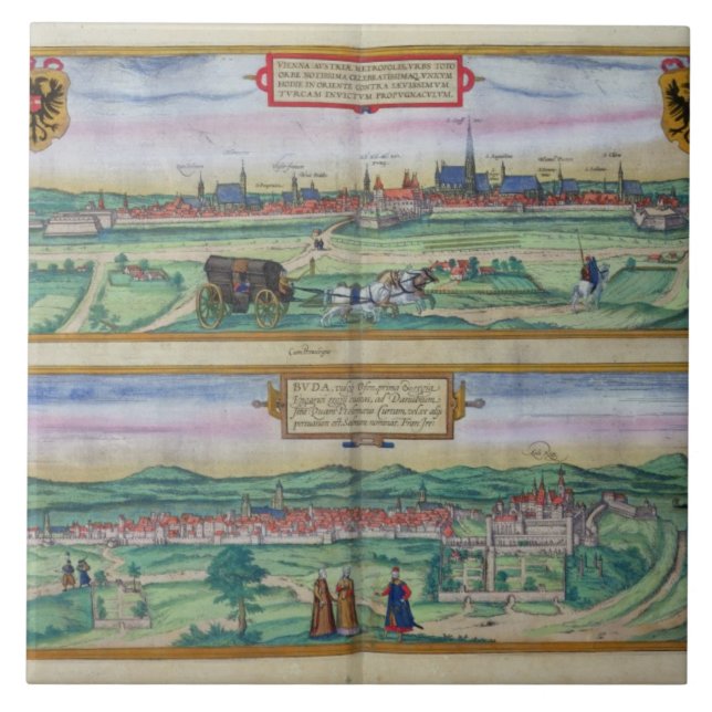 Town Plan of Vienna and Buda, from 'Civitates Orbi Tile (Front)