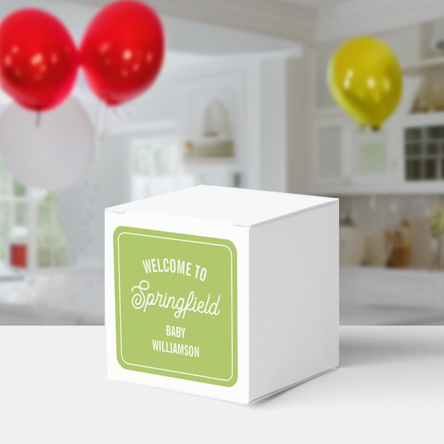 Town Welcome Sign Green Baby Shower Favor Box (Creator Uploaded)