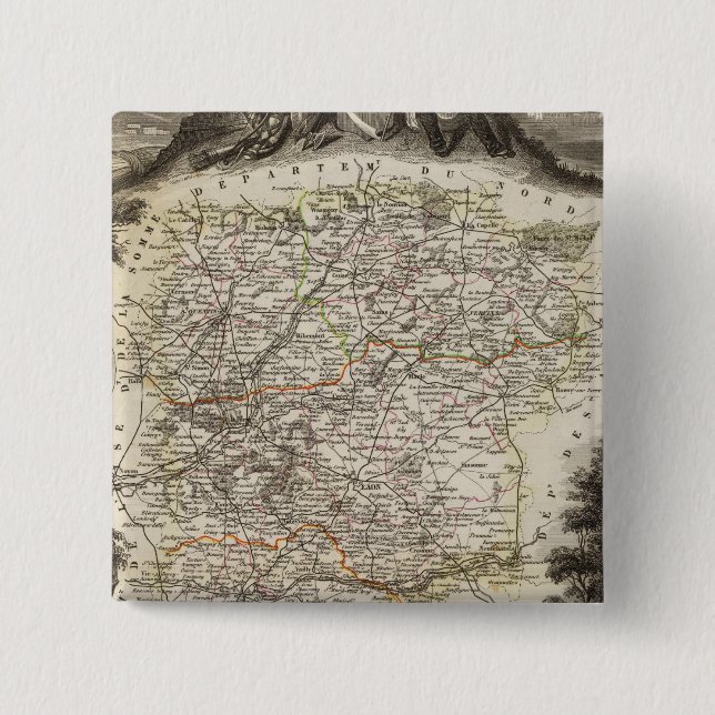 Towns and cities shown Colour along boundaries 2 Inch Square Button (Front)