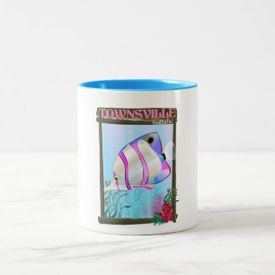 Townsville Australia Tropical fish travel poster Two-Tone Coffee Mug