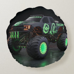 Toxic Bio-Armour Monster Truck - Neon Green Cyber  Round Pillow