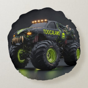 Toxic Bio-Armour Monster Truck - Neon Green Cyber  Round Pillow