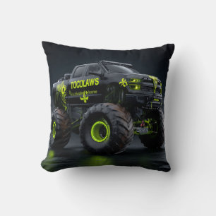 Toxic Bio-Armour Monster Truck - Neon Green Cyber Throw Pillow