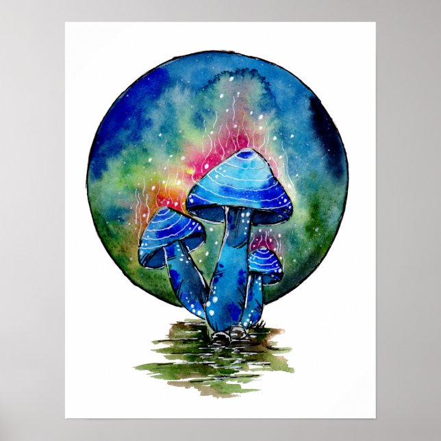 Toxic Blue Mushrooms Poster (Front)