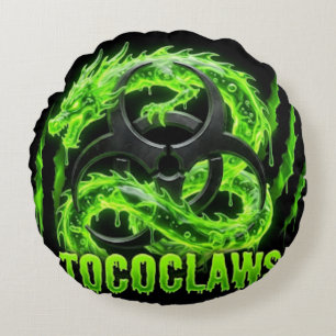 Toxic Claws Biohazard Dragon - Neon Green Slime Round Pillow