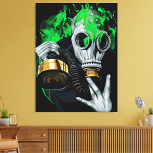 Toxic Gas Mask: Neon Flames Canvas Print