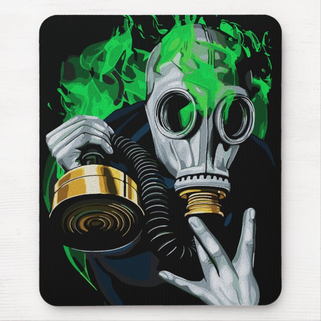 Toxic Gas Mask: Neon Flames Mouse Pad (Front)